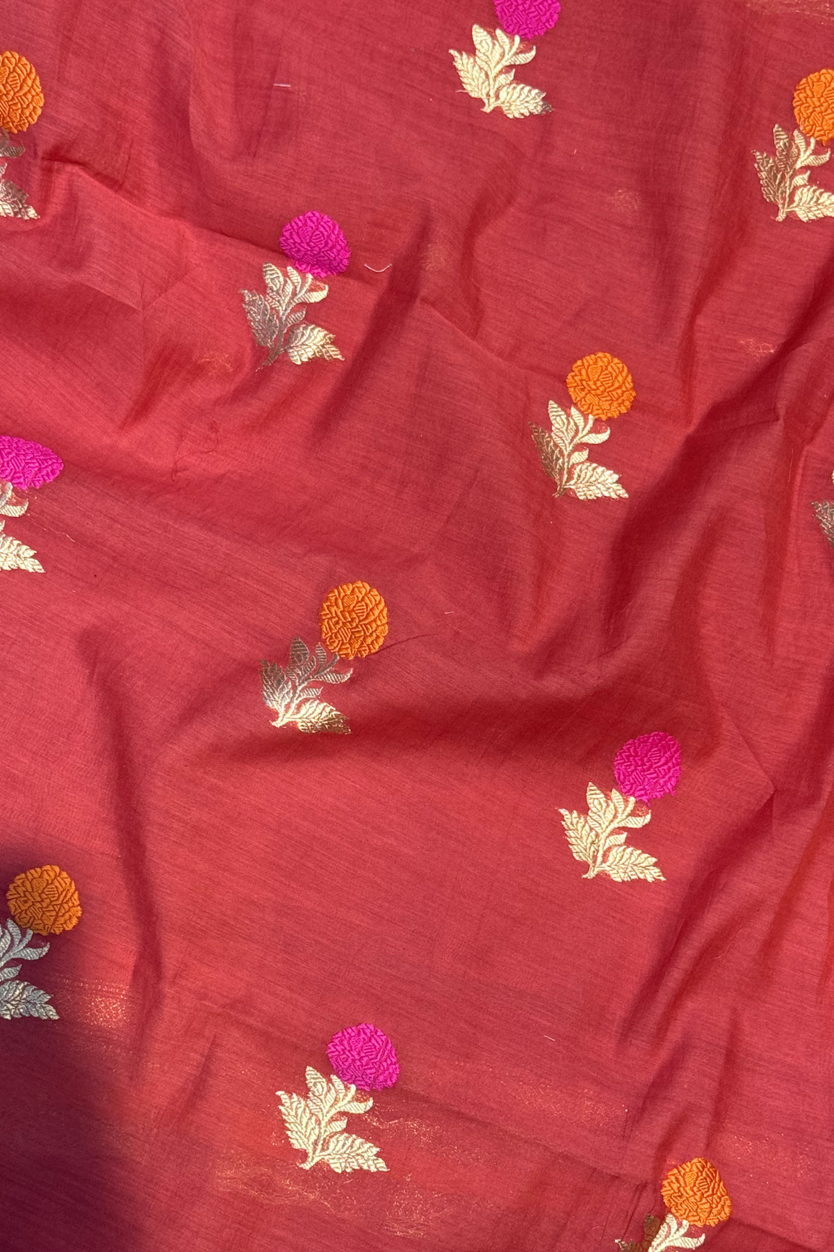 Pure Mul Chanderi With Kadwa Weaving - Red & Pink Ombre