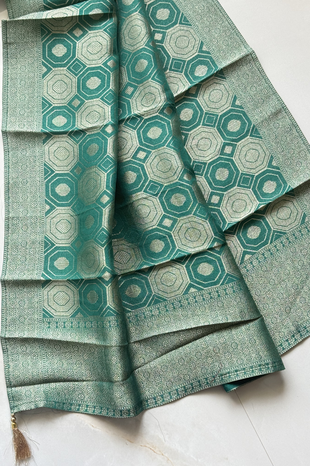upada silk with Banarasi weaving - 3 Piece set - Mint Green