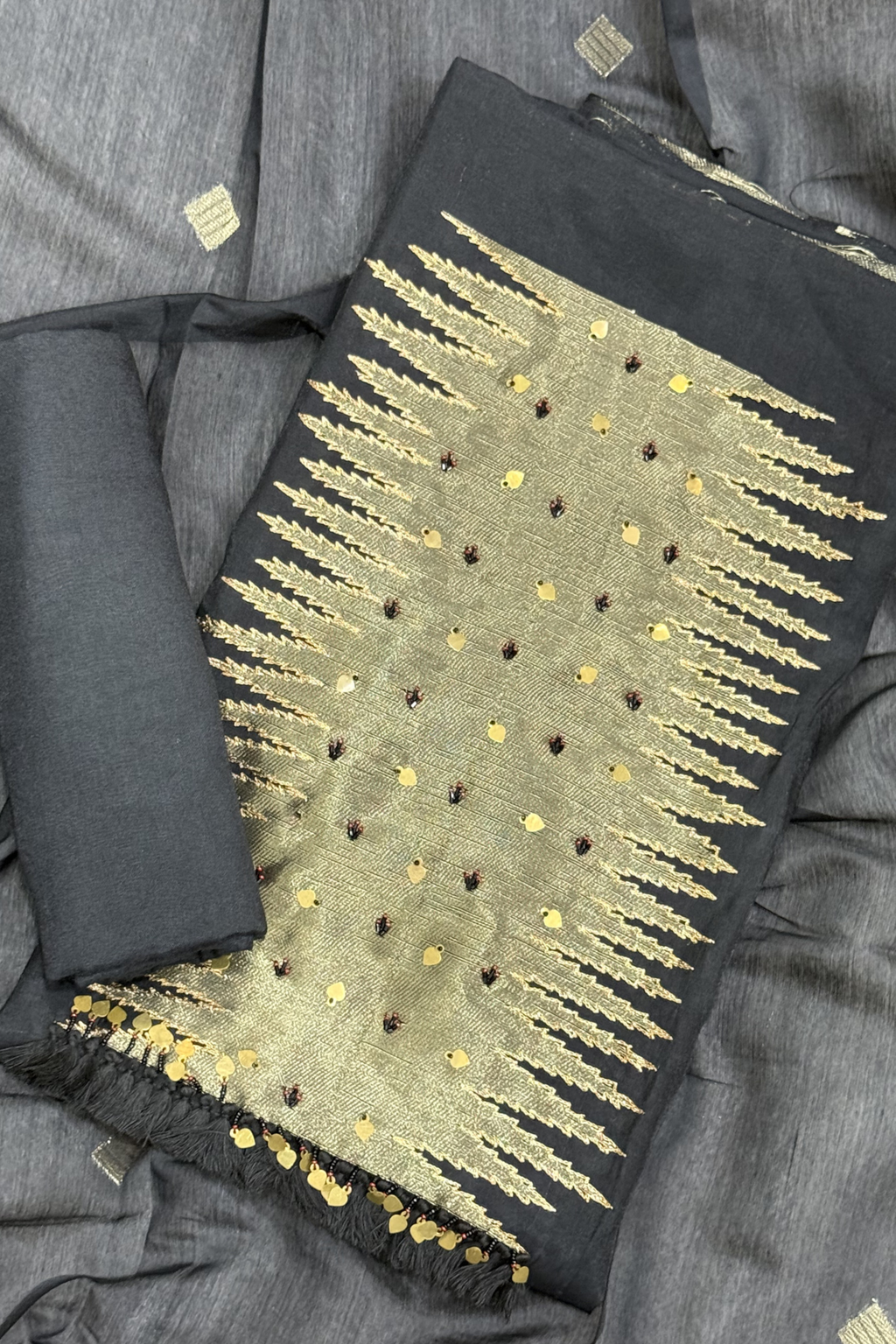 Chanderi silk with Banarasi weaving - 3 Piece set - Black