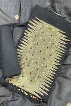Chanderi silk with Banarasi weaving - 3 Piece set - Black