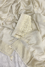 Chanderi silk with Banarasi weaving - 3 Piece set - Off- White