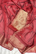 Chanderi silk with Banarasi weaving - 3 Piece set -Red Maroon