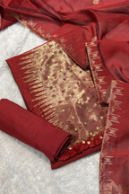 Chanderi silk with Banarasi weaving - 3 Piece set -Red Maroon