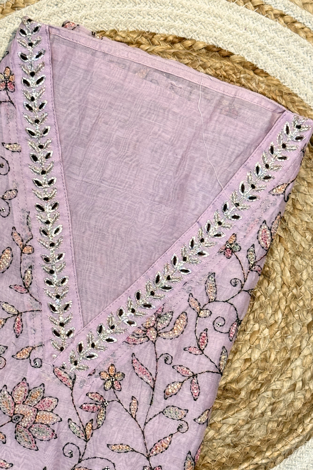 Embroiderd Mul Chanderi 2 pc Suit Suit - Light pink