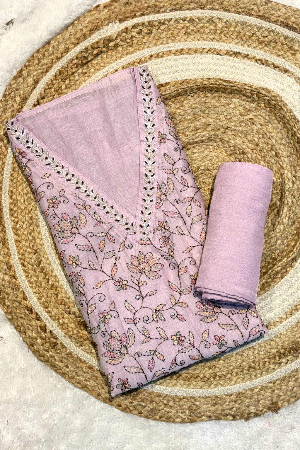 Embroiderd Mul Chanderi 2 pc Suit Suit - Light pink