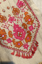 Applique Work Mul Chanderi 3 pc Suit Suit - Beige Color
