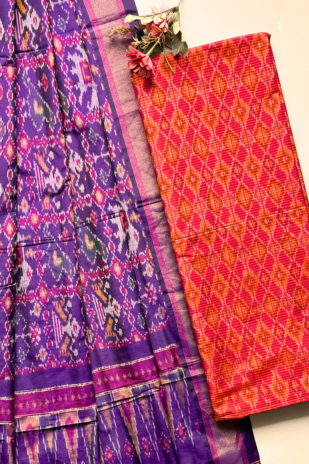 Sicco Ikkat Patola Premium 2-Piece Suit Set – Pink & Purple