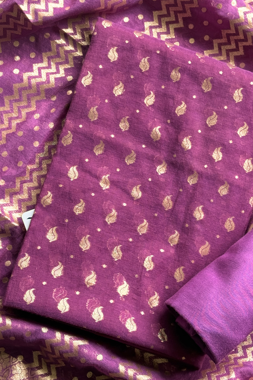 Mul Chanderi with Banarasi weaving - 3 Piece set - Purple Wine