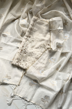 Chanderi Tissue Silk With Banarasi Weaving - 3 Piece set - Off-White