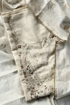 Chanderi Tissue Silk With Banarasi Weaving - 3 Piece set - Off-White