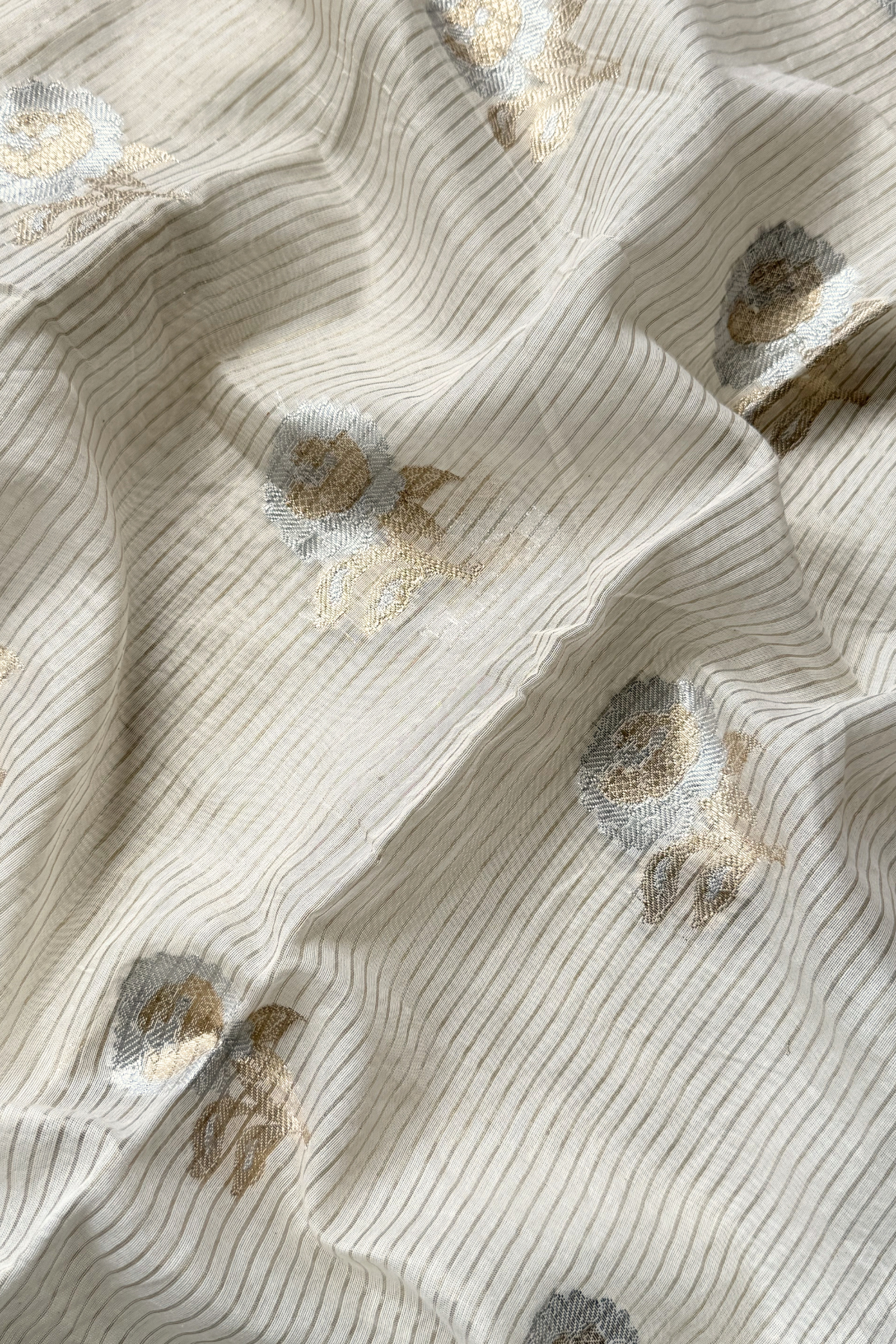 Chanderi Tissue Silk With Banarasi Weaving - 3 Piece set - Off-White