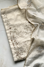 Chanderi Tissue Silk With Banarasi Weaving - 3 Piece set - Off-White