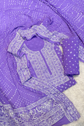 Lucknowi style thread work with bandhej - lavender