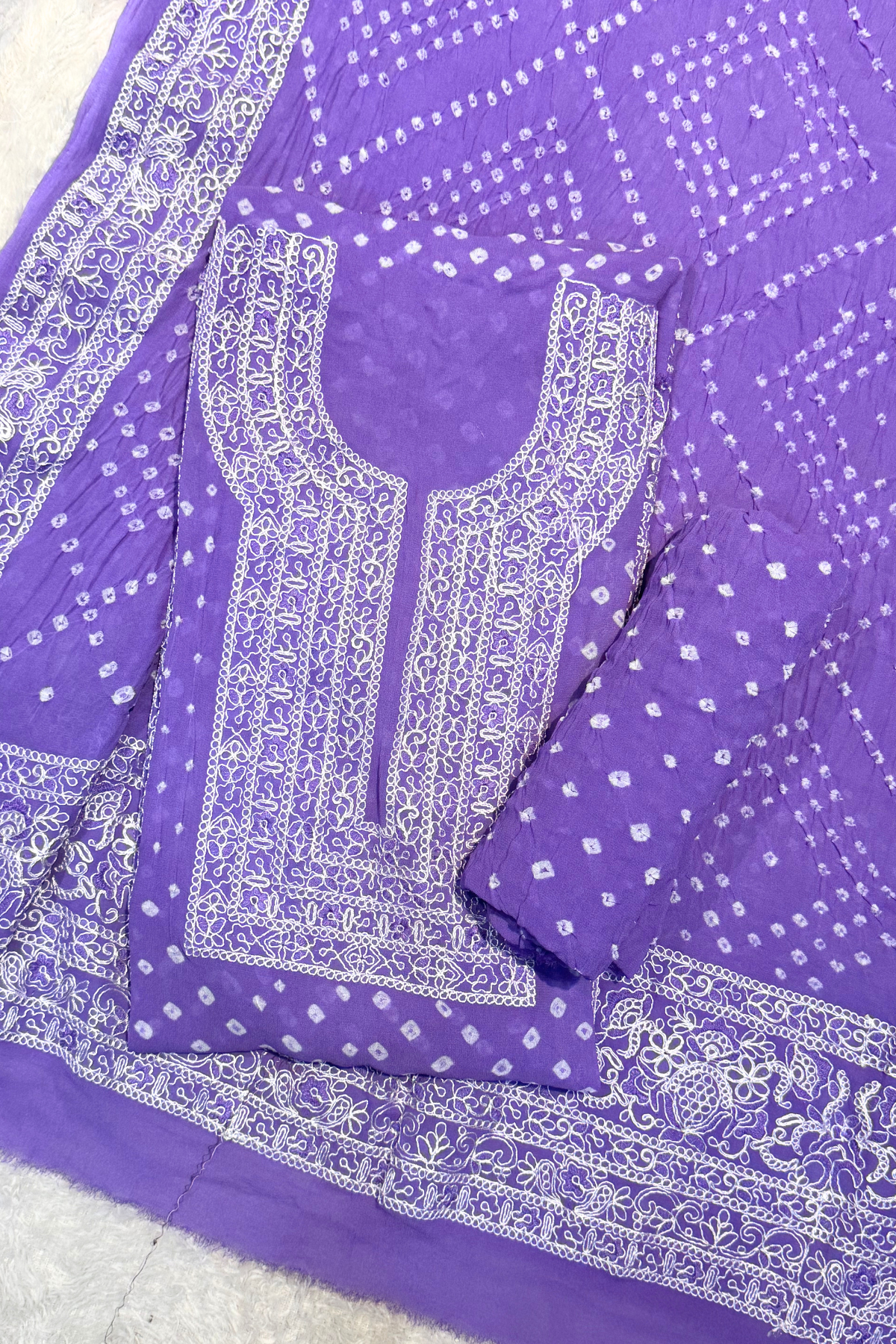 Lucknowi style thread work with bandhej - lavender