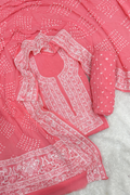 Lucknowi style thread work with bandhej - Peachish Pink