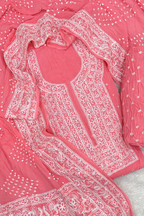 Lucknowi style thread work with bandhej - Peachish Pink