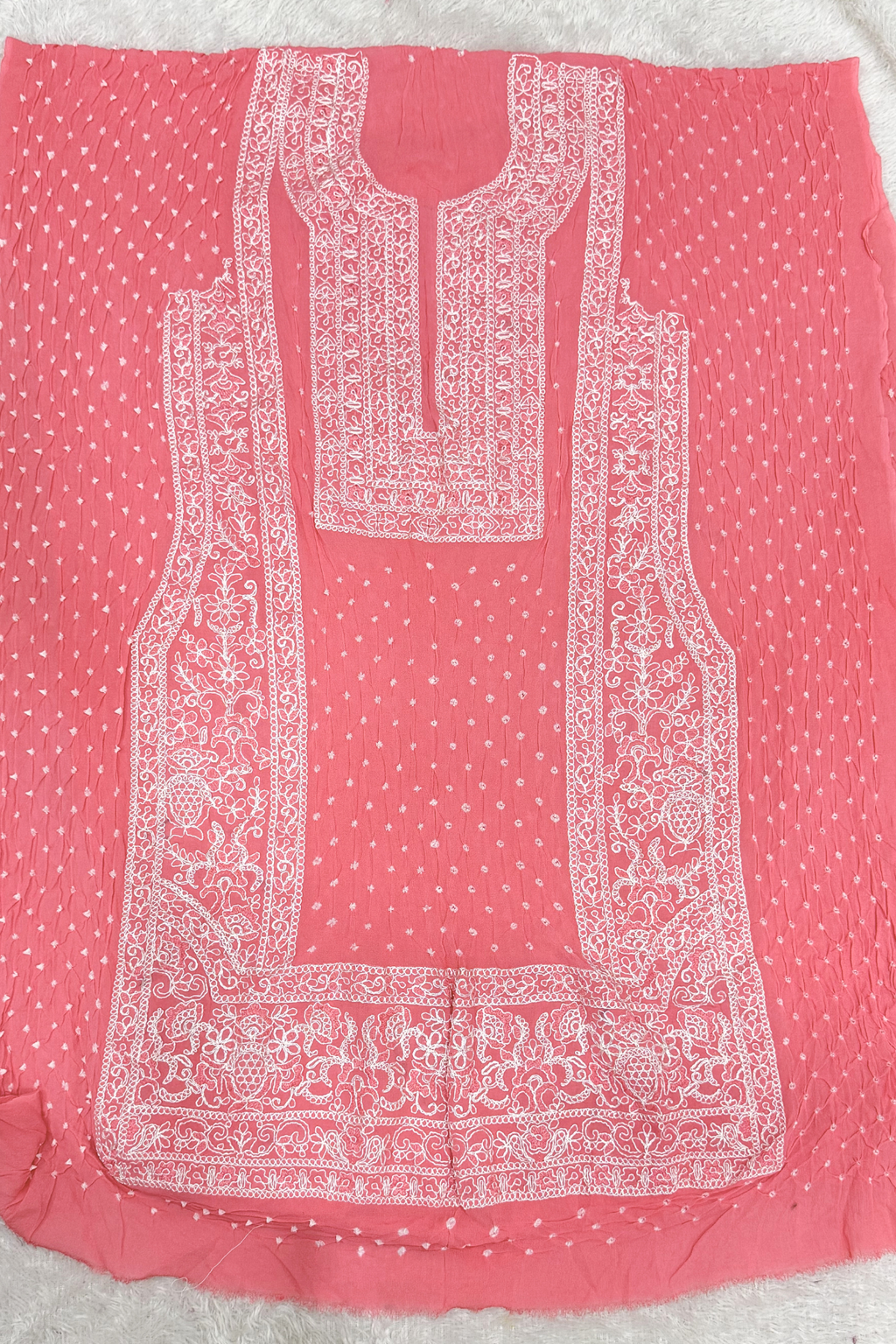 Lucknowi style thread work with bandhej - Peachish Pink
