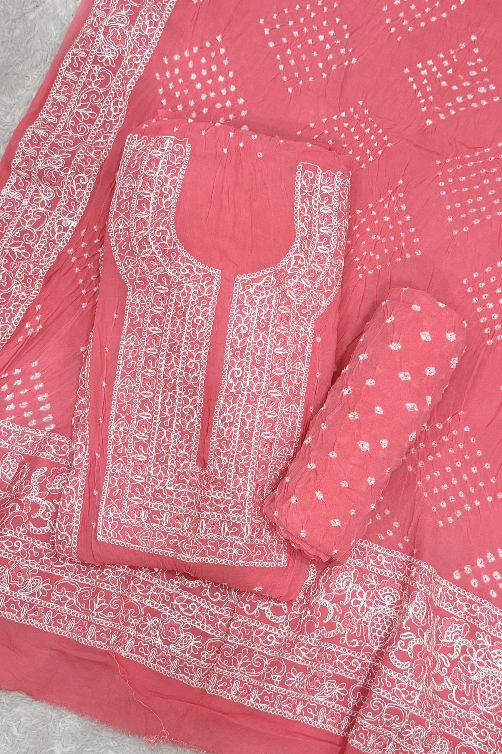 Lucknowi style thread work with bandhej - Peachish Pink
