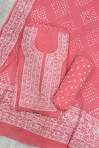 Lucknowi style thread work with bandhej - Peachish Pink