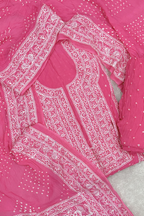 Lucknowi style thread work with bandhej - Neon Pink