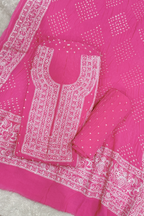 Lucknowi style thread work with bandhej - Neon Pink