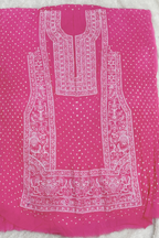 Lucknowi style thread work with bandhej - Neon Pink