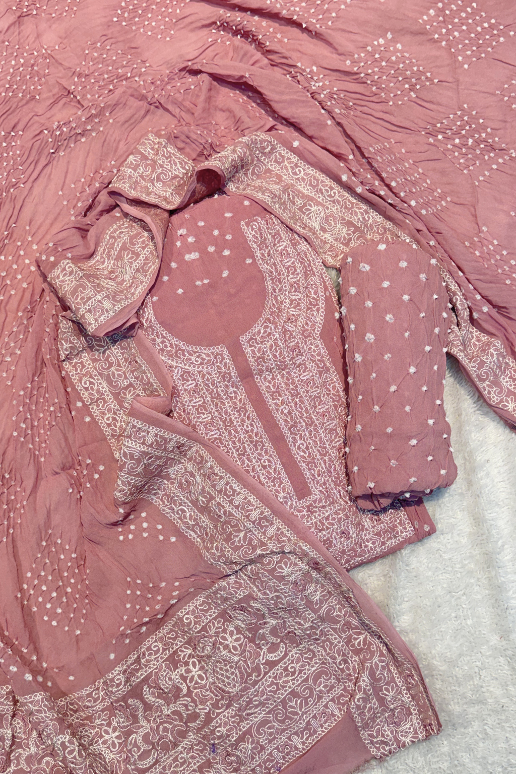 Lucknowi style thread work with bandhej - dusty pink