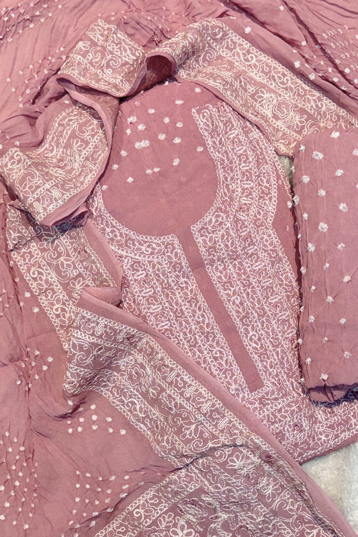 Lucknowi style thread work with bandhej - dusty pink