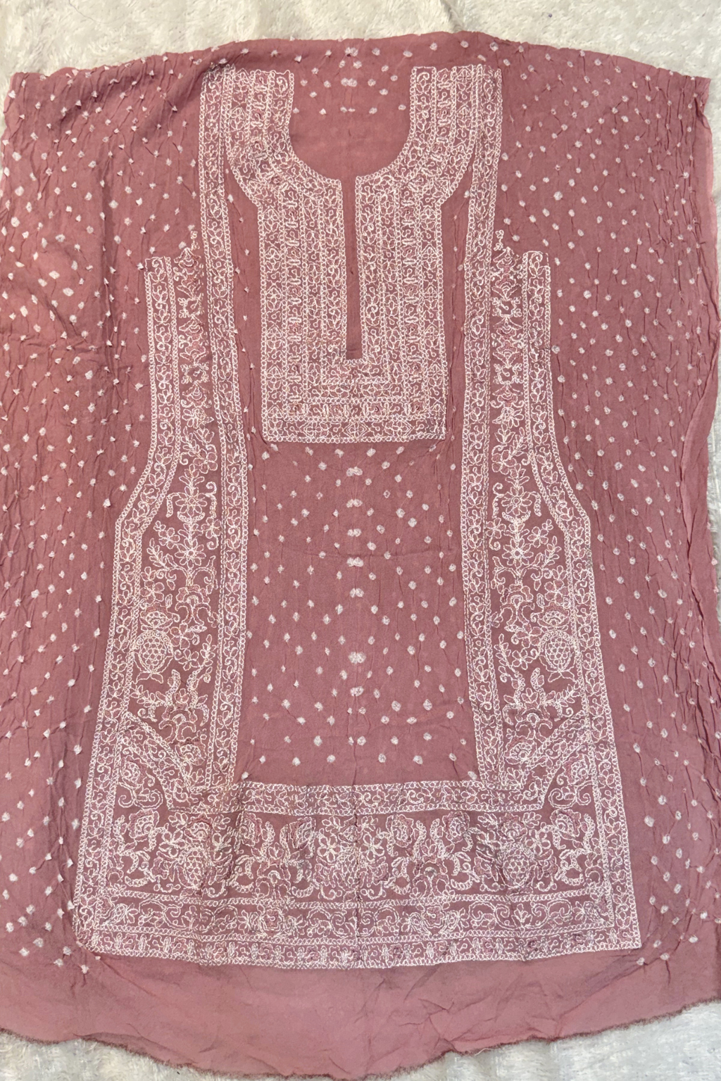 Lucknowi style thread work with bandhej - dusty pink