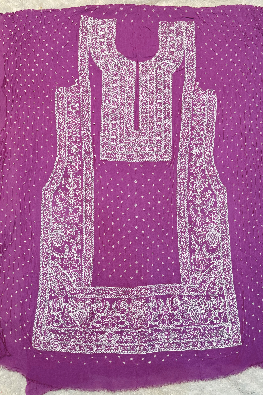 Lucknowi style thread work with bandhej - purple