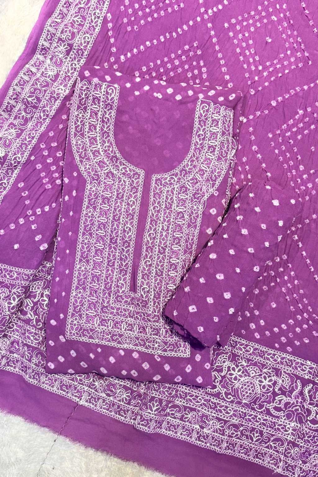 Lucknowi style thread work with bandhej - purple