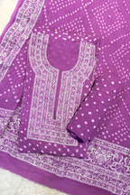 Lucknowi style thread work with bandhej - purple
