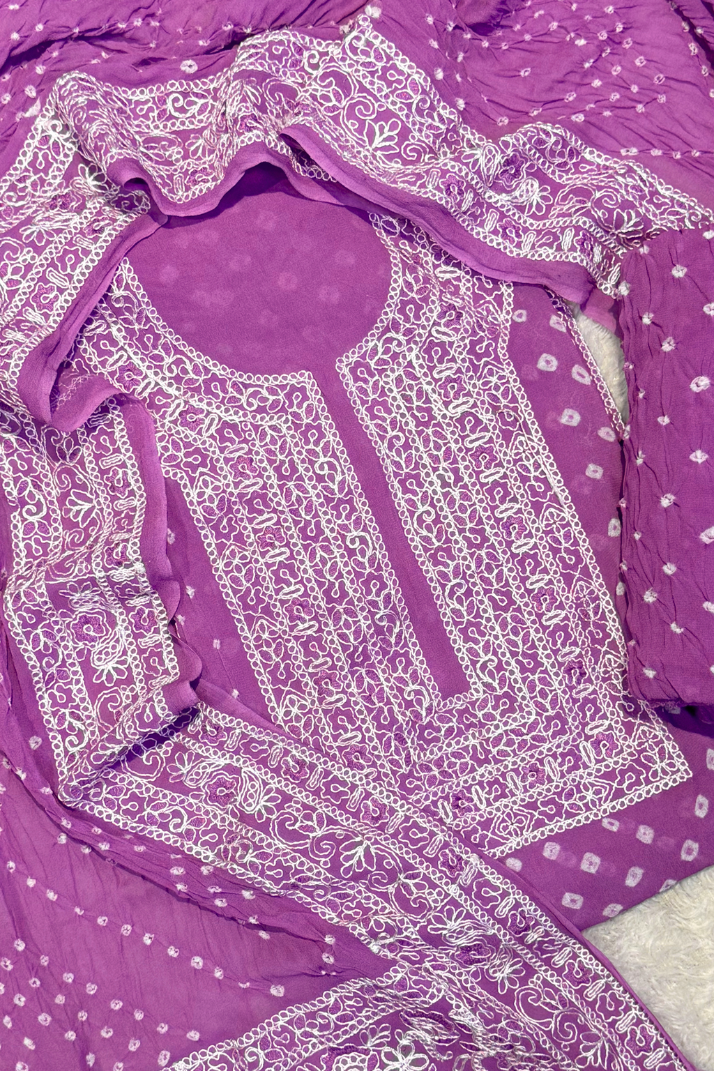 Lucknowi style thread work with bandhej - purple