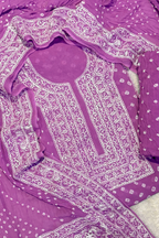 Lucknowi style thread work with bandhej - purple