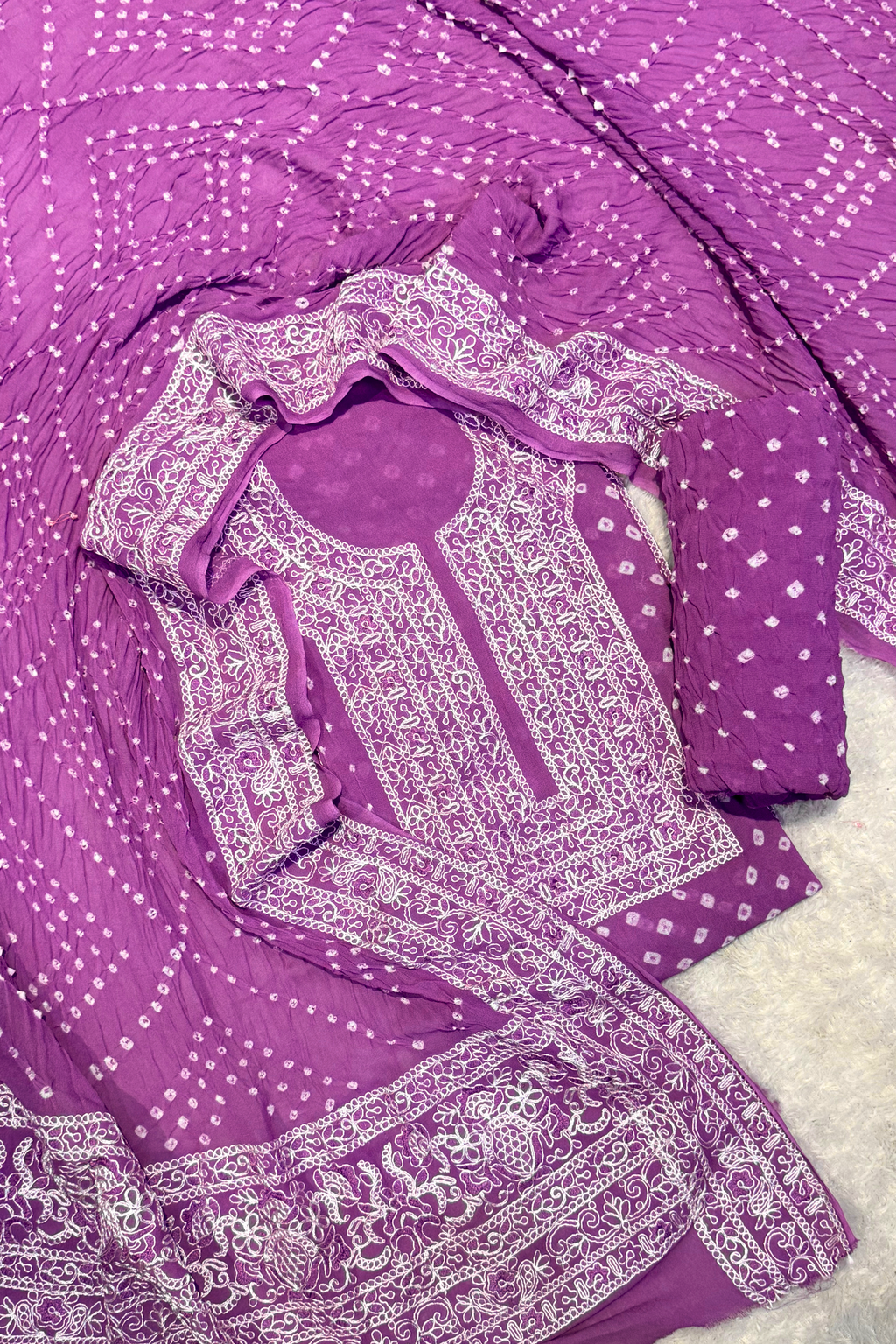 Lucknowi style thread work with bandhej - purple