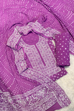 Lucknowi style thread work with bandhej - purple