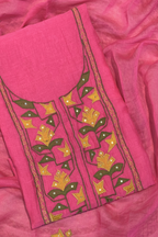 Applique Work Mul Chanderi 3 pc Suit set - Neon Pink