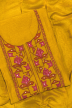 Applique Work Mul Chanderi 3 pc Suit set - Mustard Yellow