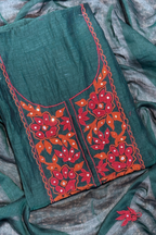 Applique Work Mul Chanderi 3 pc Suit set - Peacock Green