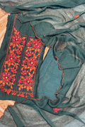 Applique Work Mul Chanderi 3 pc Suit set - Peacock Green