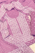 Lucknowi style thread work with bandhej - orchid pink