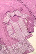 Lucknowi style thread work with bandhej - orchid pink