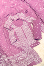 Lucknowi style thread work with bandhej - orchid pink