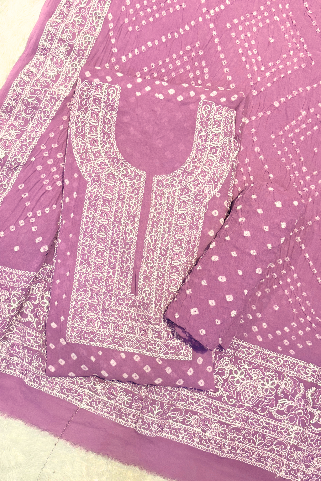 Lucknowi style thread work with bandhej - orchid pink