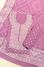 Lucknowi style thread work with bandhej - orchid pink