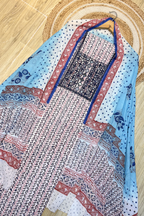 Pure Cotton Mirror Work 3 Piece Unstitched Suit Set - Blue & White
