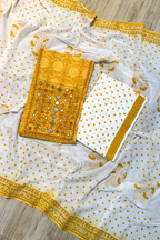 Pure Cotton Mirror Work 3 Piece Unstitched Suit Set - Yellow