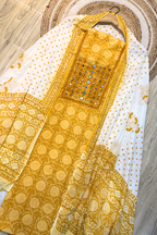 Pure Cotton Mirror Work 3 Piece Unstitched Suit Set - Yellow