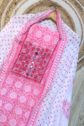 Pure Cotton Mirror Work 3 Piece Unstitched Suit Set - Pink