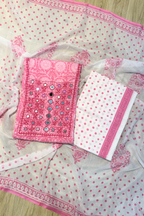 Pure Cotton Mirror Work 3 Piece Unstitched Suit Set - Pink